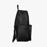 Side profile of the black backpack highlighting its slim design