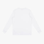 A plain white long-sleeve rashguard shown from the back, laid flat