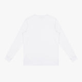 A plain white long-sleeve rashguard shown from the back, laid flat