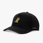 Black baseball cap with brand logo on a white background