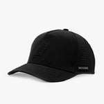 Black baseball cap on a light gray background