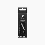 Black packaging for Black James Bark shoelaces