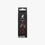 James Bark packaging for black, grey, and orange patterned shoelaces