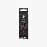 James Bark packaging for black, grey, and orange patterned shoelaces