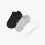 Two pairs of socks, one black and one gray, on a white background.