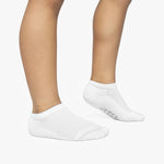 White ankle socks worn by a person on a white background