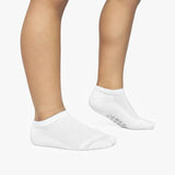 White ankle socks worn by a person on a white background