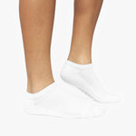 White ankle socks worn by a person on a white background