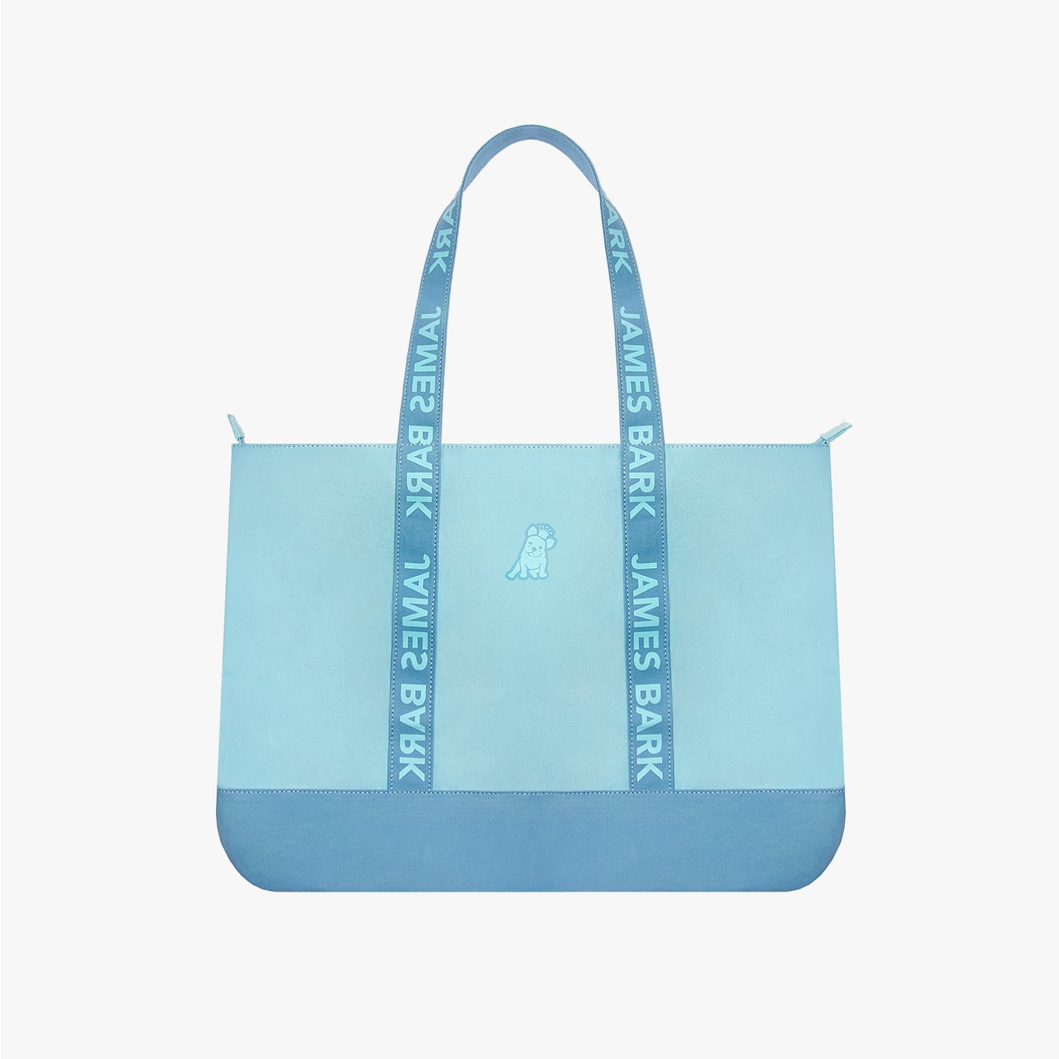 The James Bark tote bag in a two-tone blue design with branded straps and a centered dog logo