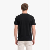 Man wearing a black t-shirt on a white background
