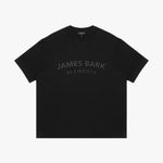 Black t-shirt with 'JAMES BARK ELEMENTS' text on a white background