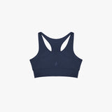 Navy blue sports bra on a light gray background