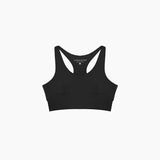 Black sports bra with 'James Bark' branding on a white background