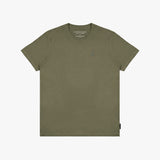 Green t-shirt with a small logo on a white background
