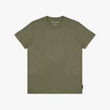 Green t-shirt with a small logo on a white background