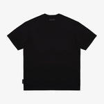 Back view of a black t-shirt on a white background
