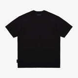 Back view of a black t-shirt on a white background