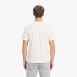 Man wearing a plain white t-shirt on a white background