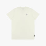 Beige t-shirt with a small logo on a white background