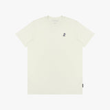Beige t-shirt with a small logo on a white background