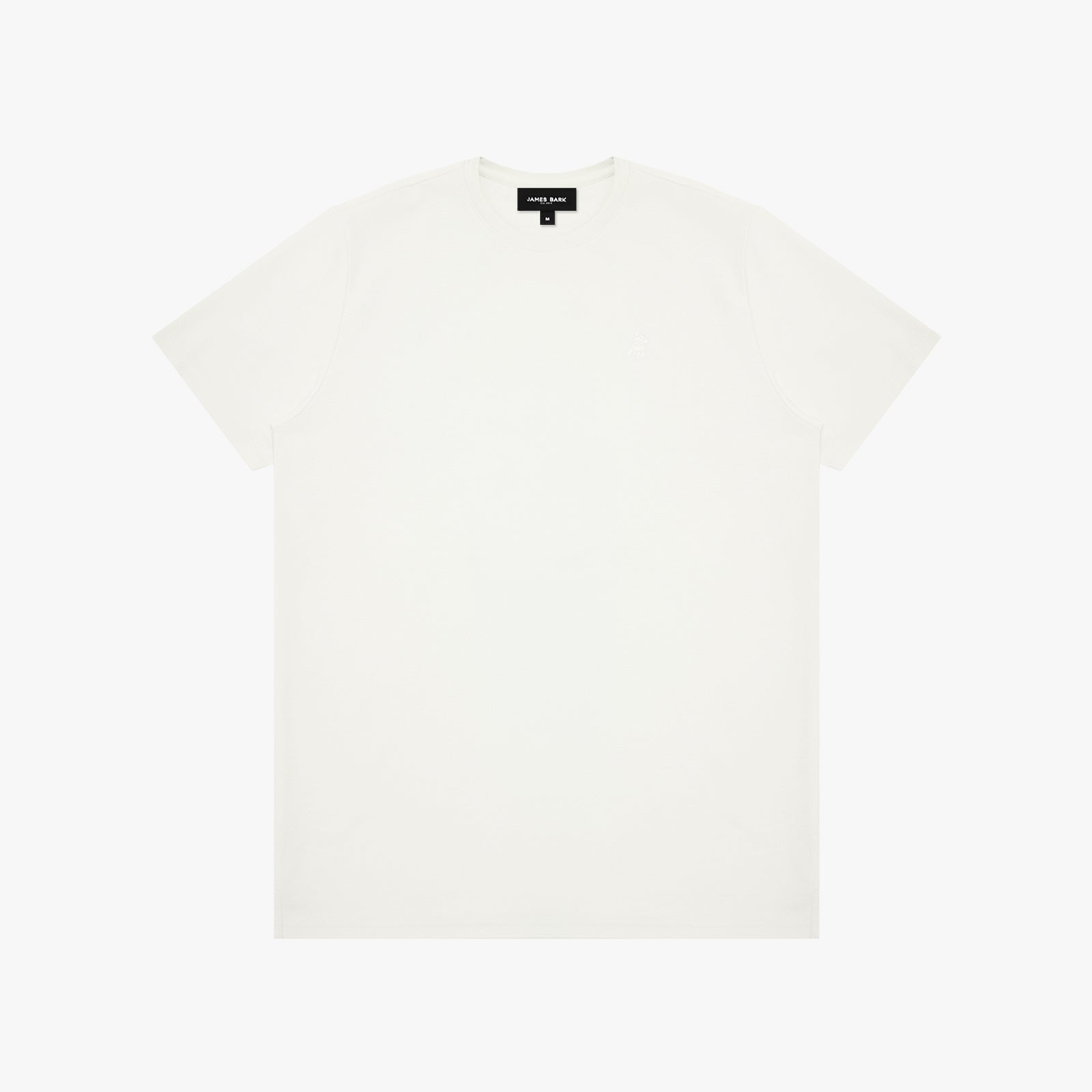 White t-shirt on a white background with 'James Bark' label.
