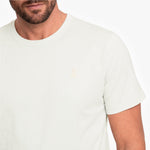Man wearing a plain white t-shirt on a white background