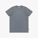 Gray t-shirt with a small logo on a white background