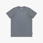 Gray t-shirt with a small logo on a white background