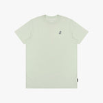 Light green t-shirt with a small logo on a white background