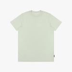 Light green t-shirt with a small logo on a white background