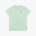 Light green t-shirt with a small logo on a white background