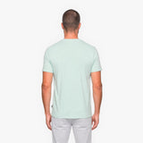 Man wearing a light green t-shirt on a white background