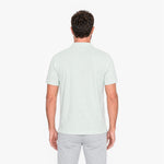 Man wearing a light green polo shirt on a white background
