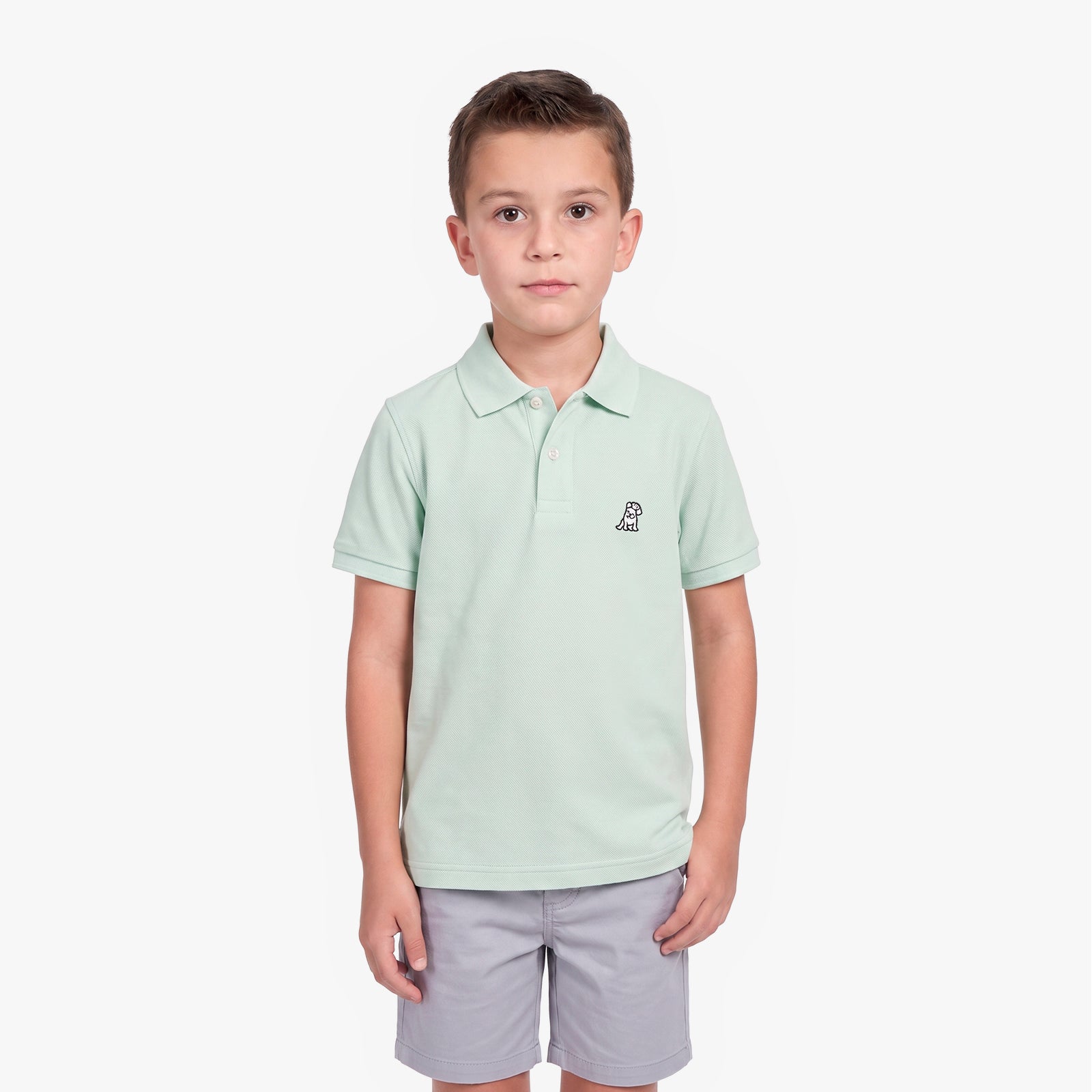 Boy wearing light mint polo shirt