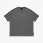 Gray t-shirt with a small logo on a white background