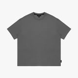 Gray t-shirt with a small logo on a white background