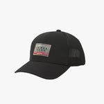 Black mesh cap with a visible brand logo on a white background