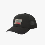 Black mesh cap with a visible brand logo on a white background
