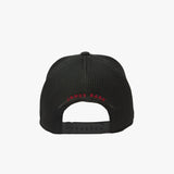 Back view of a black mesh cap with 'James Bark' logo on a white background