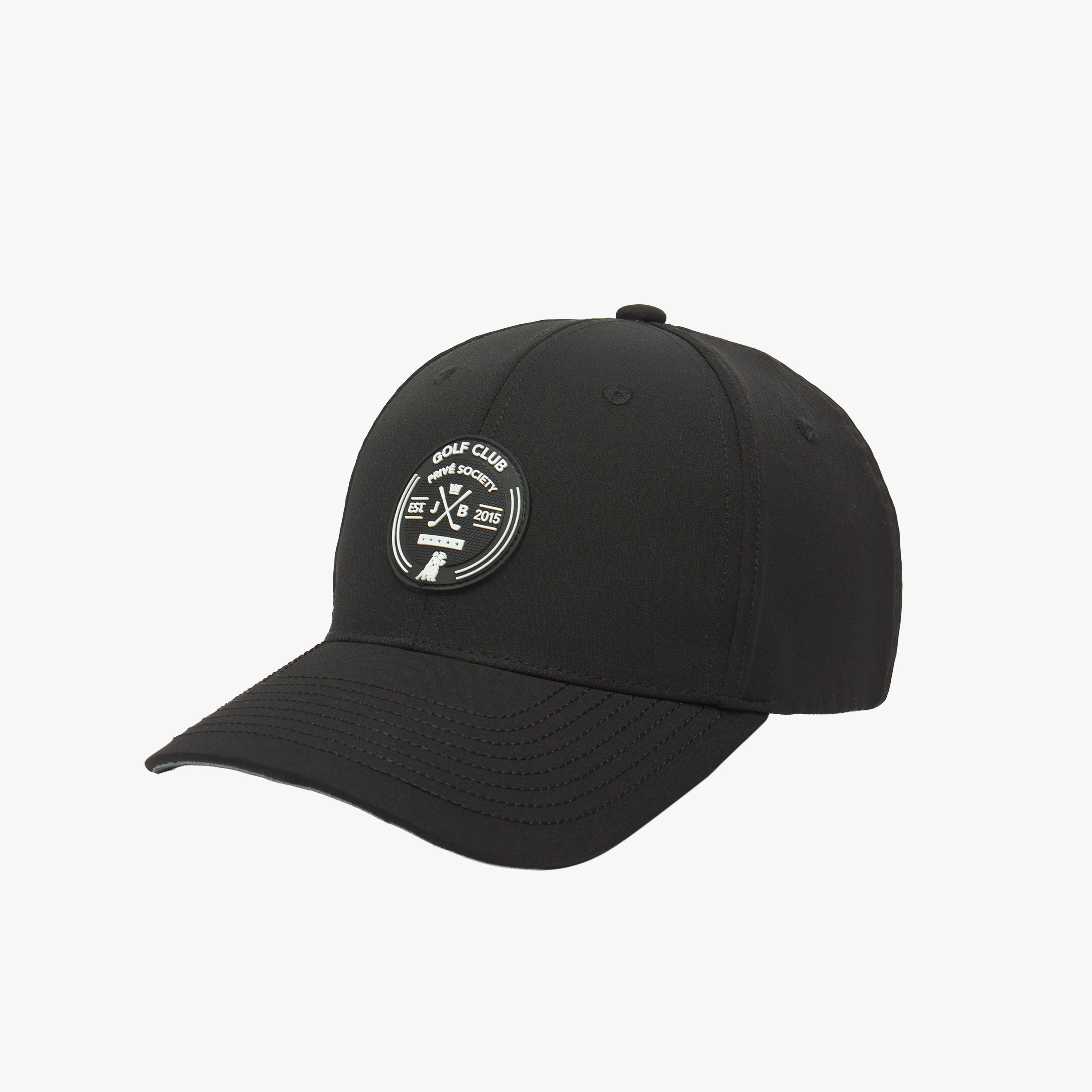 Side view of the black cap, showcasing the "GOLF CLUB" patch