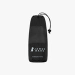 Black microfiber towel with 'James Bark' branding on a white background