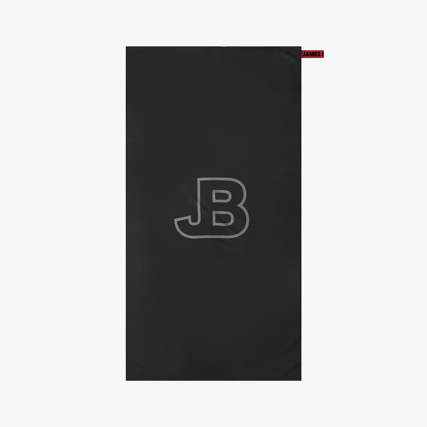 Black towel with 'JB' logo on a white background
