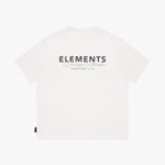 White t-shirt with 'ELEMENTS Design Studio' text on a white background