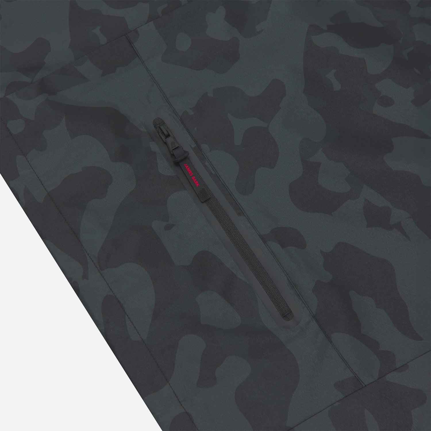 Close-up of the pocket of a camouflage patterned jacket.