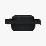 Back view of a black waist bag on a white background