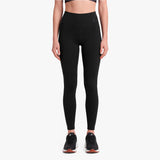 Person wearing black leggings on a white background