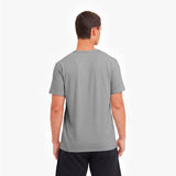 Man wearing a gray t-shirt on a white background