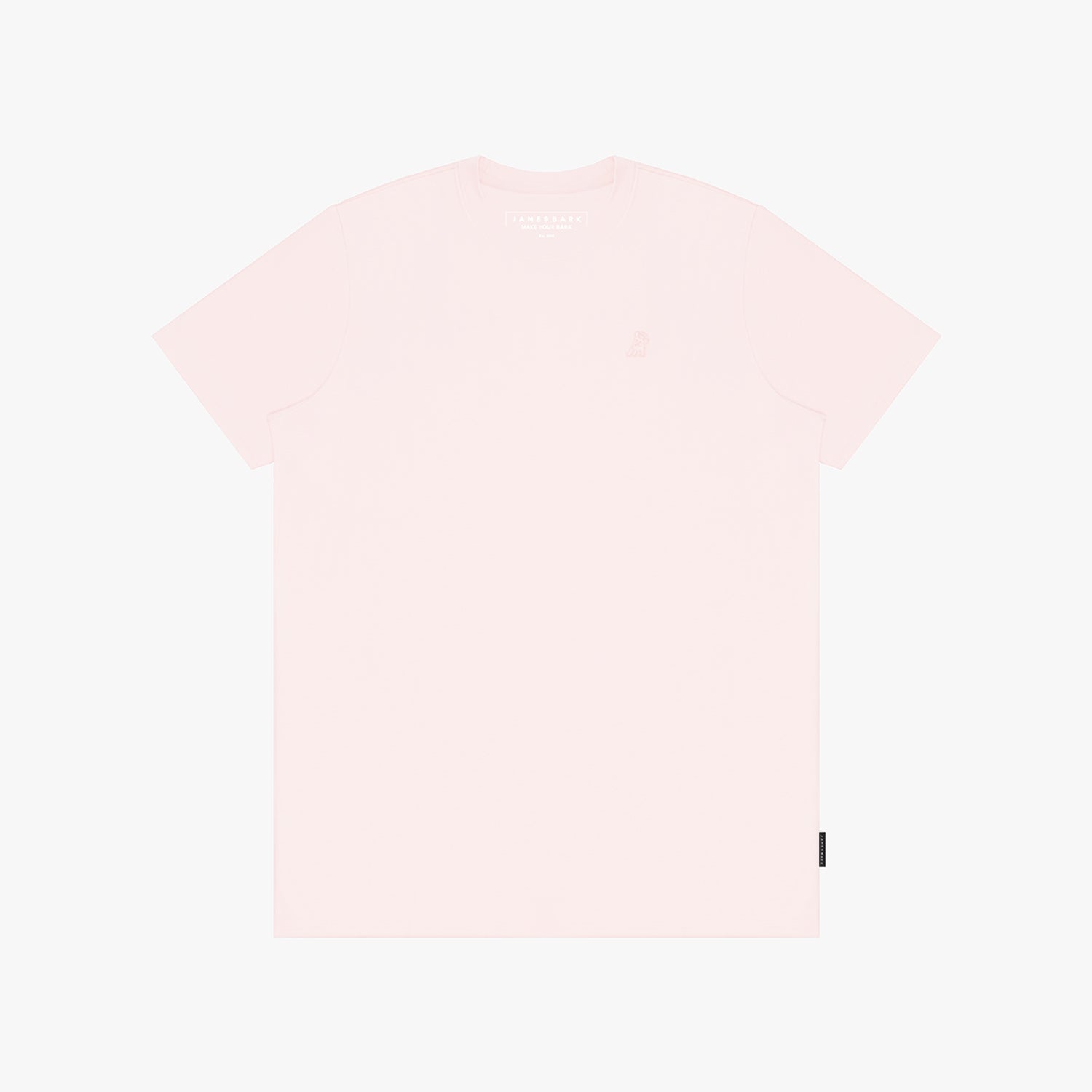Light pink t-shirt with a small logo on a white background