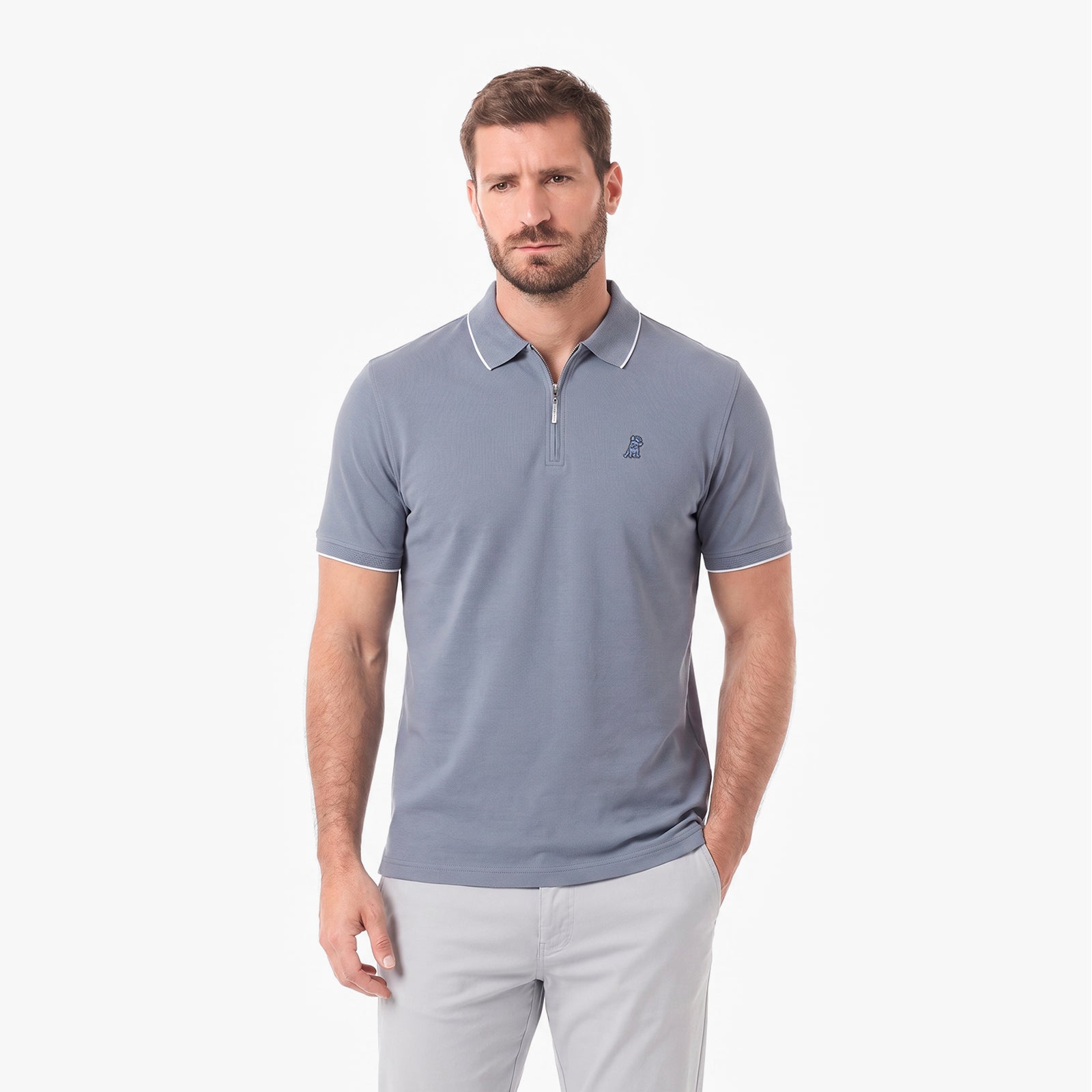 Mens Travel Polo Shirt in color Gray Flintstone
