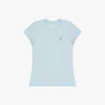 Light blue t-shirt with a small logo on a white background